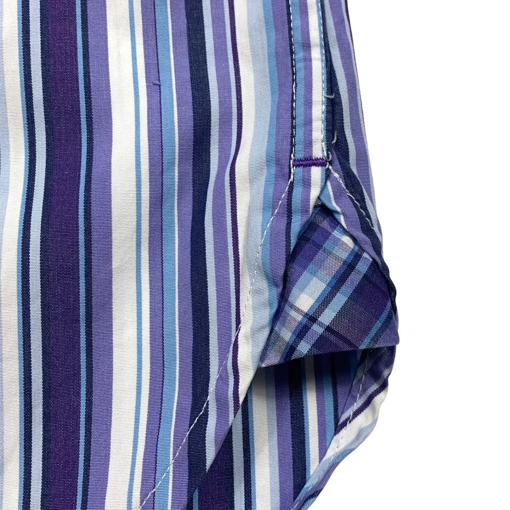 Tommy Hilfiger Button Down‎ Shirt Large Mens Purple Blue Striped Long Sleeve